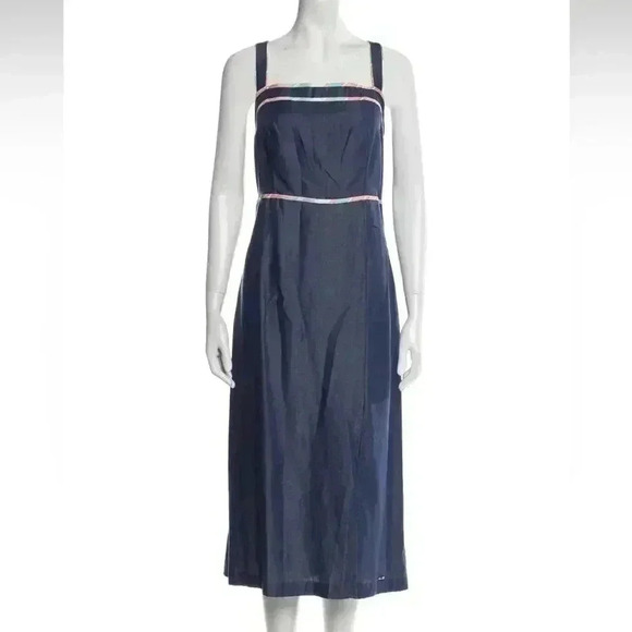 NWT Ted Baker midi Dress denim look square neckline w straps plus free pin! Sz12 - Picture 1 of 8